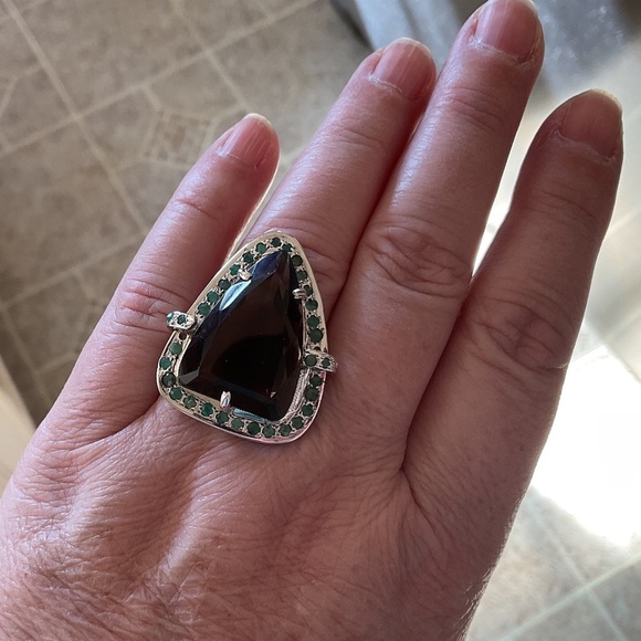 NWOT STERLING SILVER 925 Smoky Topaz/Emerald Ring Size US 7.5 - Picture 5 of 11